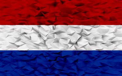 علم هولندا, 4k, 3d المضلع الخلفية, 3d المضلع الملمس, العلم الهولندي, 3d، علم هولندا, الرموز الوطنية الهولندية, فن ثلاثي الأبعاد, هولندا