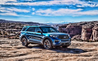 ford explorer st, 4k, desierto, 2019 autos, hdr, suvs, coches americanos, 2019 ford explorer st, ford