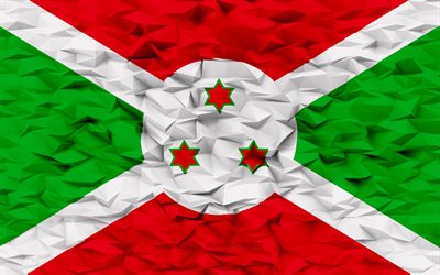 bandera de burundi, 4k, fondo de polígono 3d, textura de polígono 3d, bandera de burundi 3d, símbolos nacionales de burundi, arte 3d, burundi