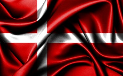 dänische flagge, 4k, europäische länder, stoffflaggen, tag von dänemark, flagge von dänemark, gewellte seidenflaggen, dänemark-flagge, europa, dänische nationale symbole, dänemark