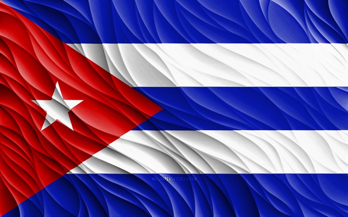 4k, 쿠바 국기, 물결 모양의 3d 플래그, 북미 국가, 쿠바의 국기, 쿠바의 날, 3d 파도, 쿠바 국가 상징, 쿠바