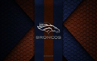 Denver Broncos, NFL, blue orange knitted texture, Denver Broncos logo, American football club, Denver Broncos emblem, American football, Denver, USA