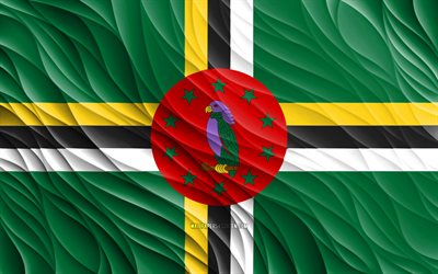 4k, Dominican flag, wavy 3D flags, North American countries, flag of Dominica, Day of Dominica, 3D waves, Dominican national symbols, Dominica flag, Dominica