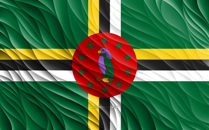 4k, dominikaaninen lippu, aaltoilevat 3d-liput, pohjois-amerikan maat, dominican lippu, dominican päivä, 3d-aallot, dominikaaniset kansallissymbolit, dominica