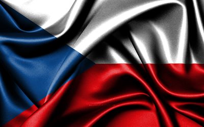 العلم التشيكي, 4k, الدول الأوروبية, أعلام النسيج, يوم جمهورية التشيك, علم جمهورية التشيك, أعلام الحرير متموجة, أوروبا, الرموز الوطنية التشيكية, الجمهورية التشيكية