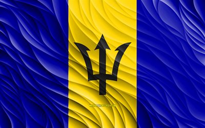 4k, Barbadian flag, wavy 3D flags, North American countries, flag of Barbados, Day of Barbados, 3D waves, Barbadian national symbols, Barbados flag, Barbados
