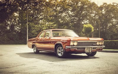 chevrolet impala, 4k, estacionamento, 1966 carros, carros retrô, oldsmobiles, 1966 chevrolet impala, carros americanos, chevrolet