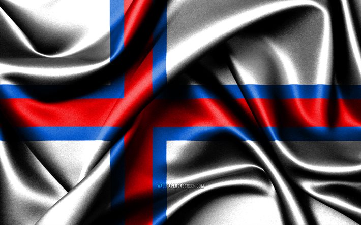フェロー語の旗, 4k, ヨーロッパ諸国, ファブリックフラグ, フェロー諸島の日, フェロー諸島の旗, 波状のシルクの旗, ヨーロッパ, フェロー諸島の国家シンボル, フェロー諸島