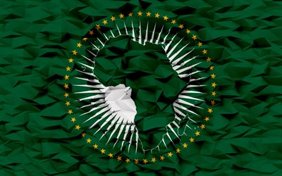 Flag of African Union, 4k, 3d polygon background, African Union flag, 3d polygon texture, 3d African Union flag, International organizations, 3d art, African Union