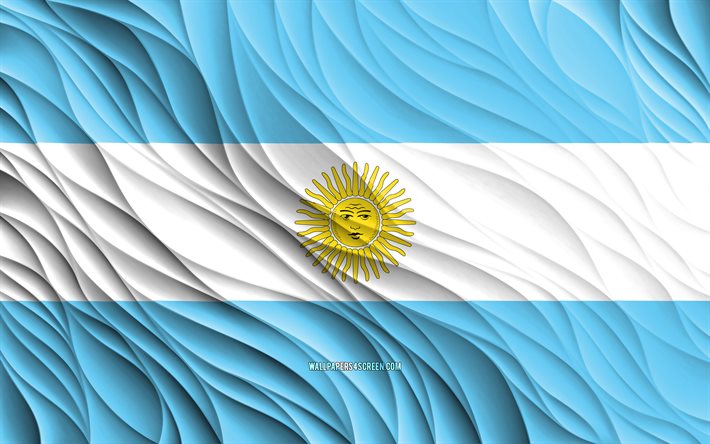 4k, argentiinan lippu, aaltoilevat 3d-liput, etelä-amerikan maat, argentiinan päivä, 3d-aallot, argentiinan kansallissymbolit, argentiina