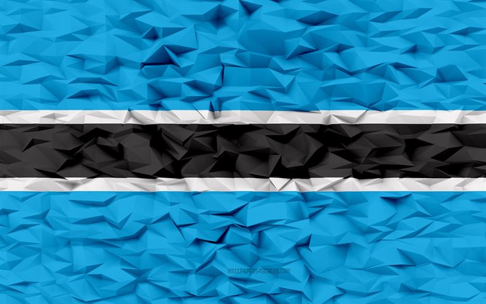 ボツワナの旗, 4k, 3dポリゴンの背景, 3dポリゴンテクスチャ, 3dボツワナの旗, ボツワナの国家シンボル, 3dアート, ボツワナ