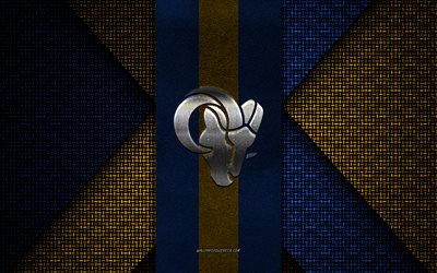 Los Angeles Rams, NFL, blue yellow knitted texture, Los Angeles Rams logo, American football club, Los Angeles Rams emblem, American football, California, USA