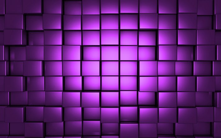 lila 3d-kubstruktur, 3d-kubbakgrund, lila kuberbakgrund, 3d-kubstruktur, 3d-metallkuber, lila 3d-bakgrund