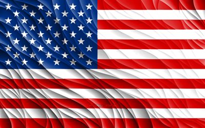 4k, American flag, wavy 3D flags, North American countries, flag of USA, Day of USA, 3D waves, USA national symbols, USA flag, USA, US flag