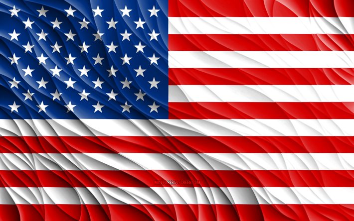 4k, 미국 국기, 물결 모양의 3d 플래그, 북미 국가, 미국의 날, 3d 파도, 미국 국가 상징, 미국