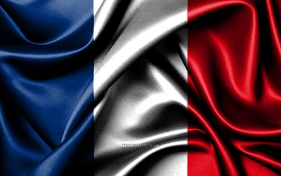 French flag, 4K, European countries, fabric flags, Day of France, flag of France, wavy silk flags, France flag, Europe, French national symbols, France