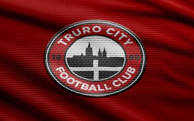 Truro City FC fabric logo, 4k, red fabric background, National League, bokeh, soccer, Truro City FC logo, football, Truro City FC emblem, Truro City FC, english football club, FC Truro City