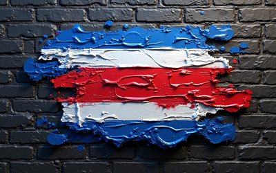 4k, drapeau du costa rica, créatif, brickwall noir, art de peinture, drapeau costaricien, peindre les éclaboussures, œuvres d'art, amérique du nord, symboles nationaux costariciens, drapeau 3d du costa rica, costa rica