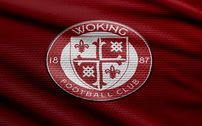 Woking FC fabric logo, 4k, red fabric background, National League, bokeh, soccer, Woking FC logo, football, Woking FC emblem, Woking FC, english football club, FC Woking