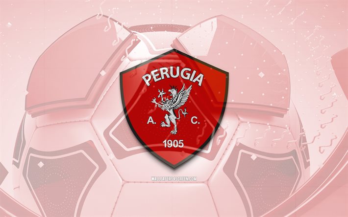 glänzendes logo von ac perugia, 4k, roter fußballhintergrund, serie b, fußball, italienischer fußballverein, ac perugia 3d logo, ac perugia emblem, perugia fc, sport logo, ac perugia