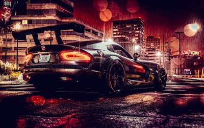 4k, Dodge Viper, tuning, Need for Speed, back view, supercars, Black Dodge Viper, NFS, american cars, Dodge