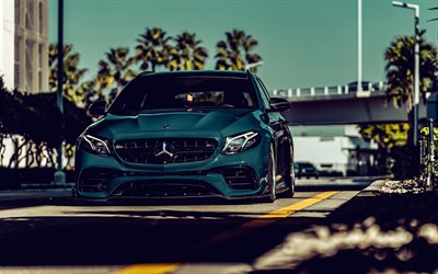 2023, Mercedes-AMG E63 S Wagon, front view, exterior, tuning, green E63 S, lowering, E-class tuning, German cars, Mercedes-Benz