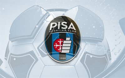 Pisa SC glossy logo, 4K, blue football background, Serie B, soccer, italian football club, Pisa SC 3D logo, Pisa SC emblem, Pisa FC, football, sports logo, Pisa SC