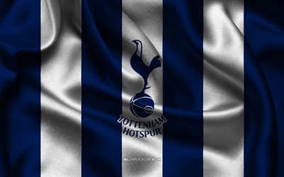 4k, Tottenham Hotspur logo, blue white silk fabric, English football team, Tottenham Hotspur emblem, Premier League, Tottenham Hotspur, England, football, Tottenham Hotspur flag