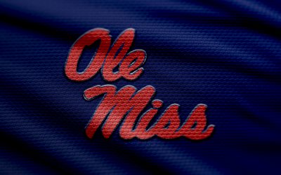 logotipo de tela ole miss rebels, 4k, fondo de tela azul, ncaaf, bokeh, fútbol americano, logotipo de ole miss rebels, ncaa, emblema de ole miss rebels, segundo, vieja señorita rebeldes