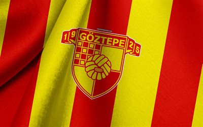 goztepe, turco time de futebol, bandeira vermelha-amarela, emblema, textura de tecido, logo, izmir, a turquia, goztepe sk