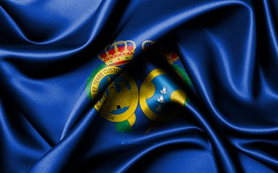 Huelva flag, 4K, spanish provinces, fabric flags, Day of Huelva, flag of Huelva, wavy silk flags, Spain, Provinces of Spain, Huelva