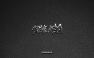 Steve Aoki logo, music brands, gray stone background, Steve Aoki emblem, music logos, Steve Aoki, music signs, Steve Aoki metal logo, stone texture