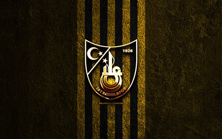 شعار اسطنبول سبور الذهبي, 4k, الحجر الأصفر الخلفية, سوبر ليج, نادي كرة القدم التركي, شعار اسطنبول سبور, كرة القدم, اسطنبول سبور