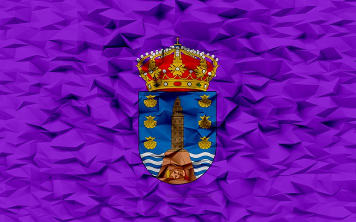 コルーニャの旗, 4k, スペインの州, 3 d ポリゴンの背景, 3 d ポリゴン テクスチャ, コルーニャの日, 3 d のコルナ フラグ, スペインの国のシンボル, 3d アート, コルーニャ州, スペイン