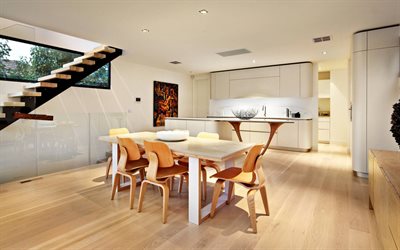 stilvolles itnierera design, esszimmer, landhaus, weiße möbel in der küche, weiße wände in der küche, modernes innendesign, küche, idee fürs esszimmer