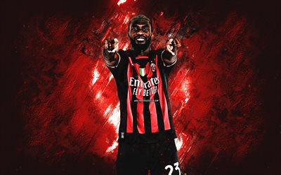 Fikayo Tomori, AC Milan, English footballer, defender, Oluwafikayomi Oluwadamilola Tomori, red stone background, football, Italy