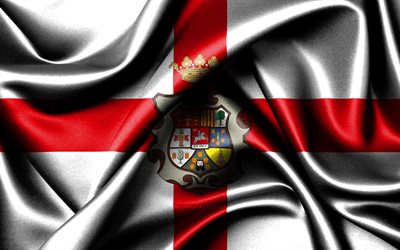 우에스카 깃발, 4k, 스페인 지방, 패브릭 플래그, 우에스카의 날, 우에스카의 국기, 물결 모양의 실크 깃발, 스페인, 스페인의 지방, 우에스카