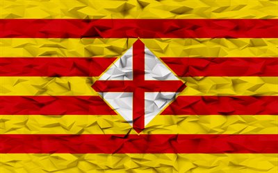 barcelonas flagga, 4k, spanska provinsen, 3d polygon bakgrund, barcelona flagga, 3d polygon textur, barcelonas dag, 3d barcelona flagga, spanska nationella symboler, 3d konst, barcelona provinsen, spanien