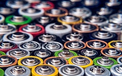 batteries, 4k, bokeh, battery recycling, ecology concepts, battery, electrical engineering, accumulators, ecology