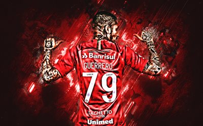 Paolo Guerrero, grunge, peruvian footballers, red stone, Internacional FC, back view, Guerrero, soccer, Brazilian Serie A, football, Brazil