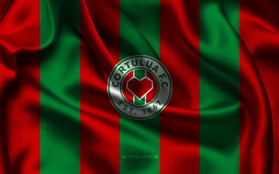 4k, logotipo do cd cortulua, tecido de seda verde laranja, time de futebol colombiano, emblema cd cortulua, categoria primeira a, cd cortulua, colômbia, futebol, bandeira do cd cortulua
