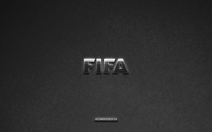 شعار fifa, العلامات التجارية, الرمادي، حجر، الخلفية, الشعارات الشعبية, اتحاد كرة القدم, علامات معدنية, شعار fifa المعدني, نسيج الحجر