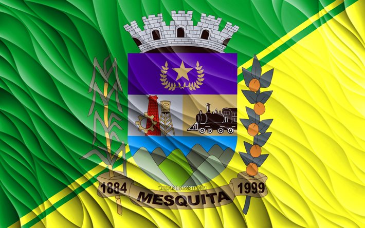 4k, メスキータの旗, 波状の 3d フラグ, ブラジルの都市, メスキータの日, 3d 波, メスキータ, ブラジル