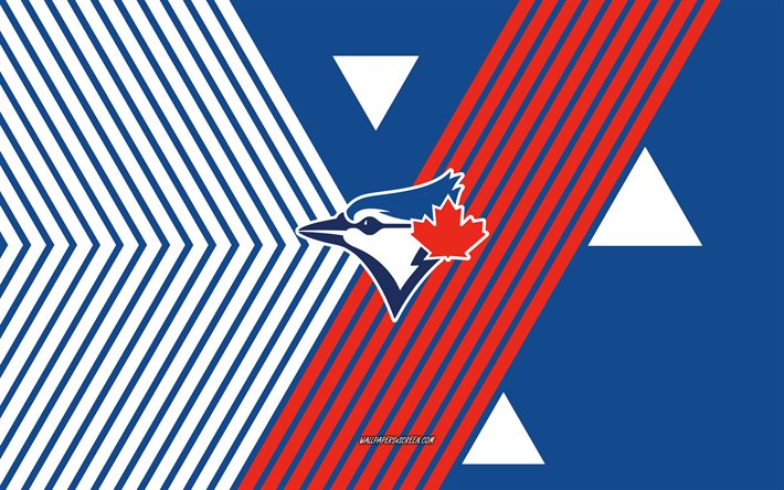 トロント・ブルージェイズのロゴ, 4k, カナダの野球チーム, 青白い線の背景, トロント・ブルージェイズ, mlb, アメリカ合衆国, 線画, トロント・ブルージェイズのエンブレム, 野球