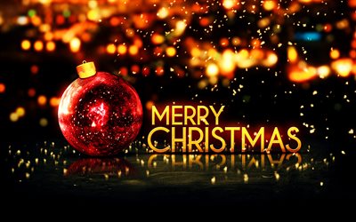 क्रिसमस की बधाई, 4k, अमूर्त कला, लाल क्रिसमस गेंद, क्रिस्मस सजावट, सुनहरी चमक, नववर्ष की शुभकामनाएं, क्रिसमस की सजावट