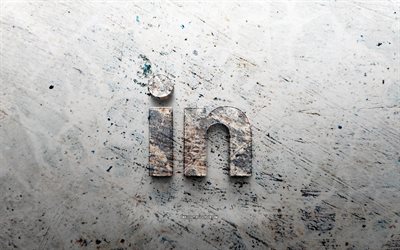 LinkedIn stone logo, 4K, stone background, LinkedIn 3D logo, social networks, creative, LinkedIn logo, grunge art, LinkedIn