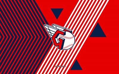 クリーブランド・ガーディアンズのロゴ, 4k, アメリカの野球チーム, 赤青の線の背景, クリーブランド・ガーディアンズ, mlb, アメリカ合衆国, 線画, クリーブランド・ガーディアンズのエンブレム, 野球