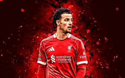 curtis jones, 4k, kırmızı neon ışıkları, liverpool, premier lig, ingiliz futbolcular, futbol, curtis jones'un 4k'sı, liverpool fc, lfc, curtis jones liverpool