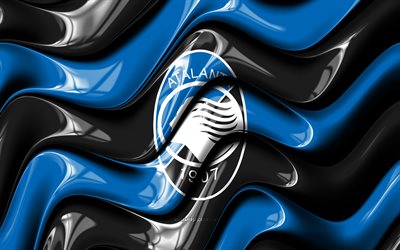 logotipo 3d de atalanta bc, 4k, ondas 3d azules negras, serie a, fútbol americano, bandera de atalanta bc, creativo, logotipo de atalanta bc, club de fútbol italiano, atalanta bc, fútbol, atalanta fc