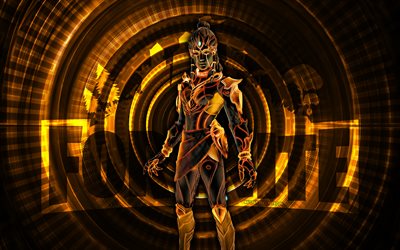 kultainen todellisuus shanta fortnite, 4k, oranssi spiraali tausta, fortnite, luova, gilded reality shanta skin, fortnite gilded reality shanta skin, kullattu todellisuus shanta, fortnite hahmot